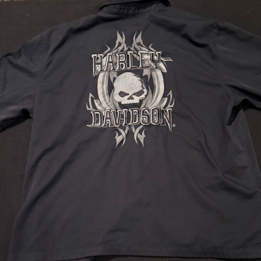 Harley Davidson Black Willie G Skull Button Up Embroidered Short Sleeve Size 3XL - Picture 6 of 7